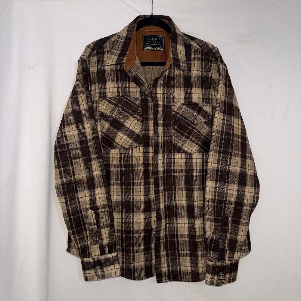 Jachs New York Brown Plaid Flannel Button-Up Shirt with Corduroy Trim XXL